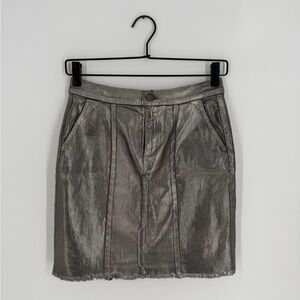 Pinko Rare Hope Zinc Faux Leather Metallic Coated Frayed High Waisted Mini Skirt